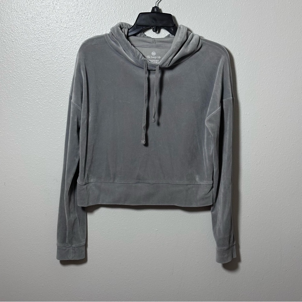 SO The Lounge Life Softest Hoodie Fleece Gray Cropped‎ Size Small.